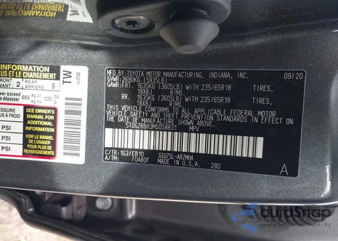 2021 Toyota Highlander Xle z USA, uszkodzony, nr VIN 5TDGZRBH3MS058831